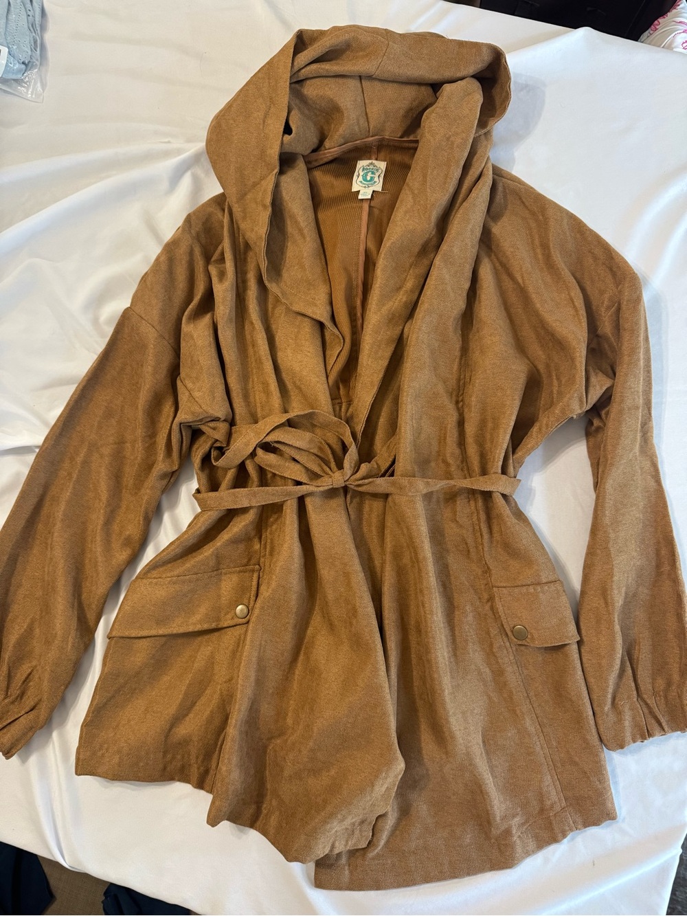 Rockin C Western Hooded Belted Jacket Cardigan Brown XL